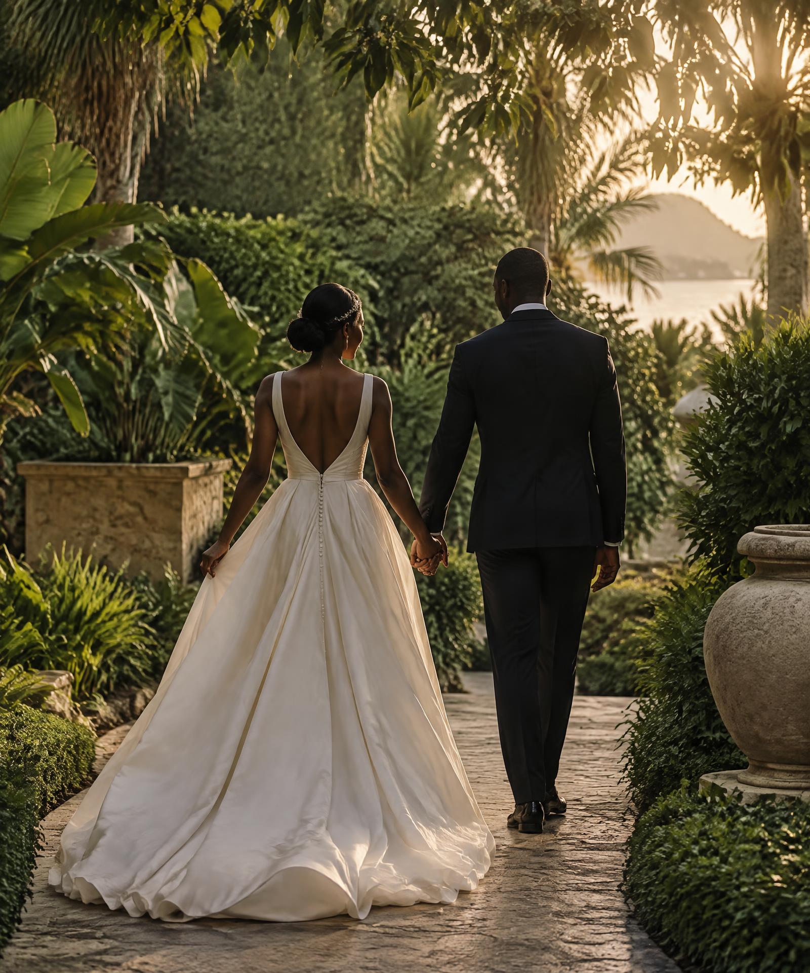 Daniel e Dorcas de mãos dadas num jardim